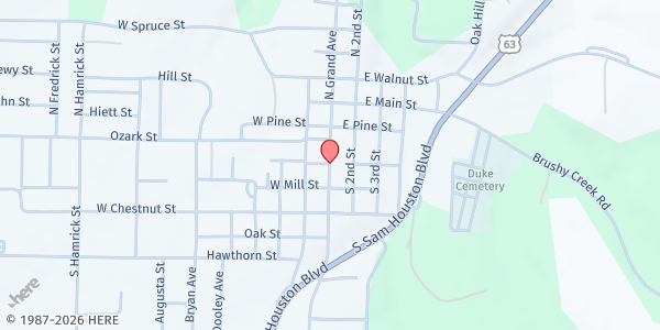 Map showing SeniorAge - Houston Senior Center at 301 South Grand Avenue, Houston, MO