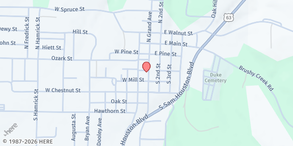 Map showing SeniorAge - Houston Senior Citizens Center at 301 S. Grand Ave., Houston, MO