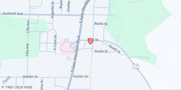 Map showing Texas County Food Pantry - Food Distribution Center at 102 MO-17, Houston, MO
