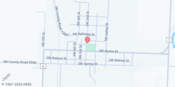 Map showing Hume Alliance Ministry at 12670 SW Main Street, Hume, MO