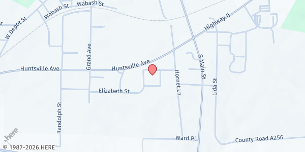 Map showing Westran R-1 High School at 601 Hornet Lane, Huntsville, MO