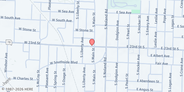 Map showing Abundant Life Independence at 112 W 23rd Street S, Independence, MO