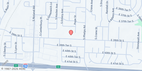 Map showing Christ United Methodist Church at 14506 E 39th Street, Independence, MO
