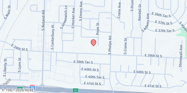 Map showing Christ United Methodist Church at 14506 East 39th St. S., Independence, MO