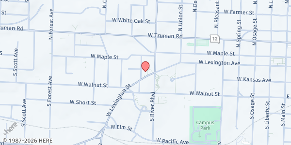 Map showing CSL - The Stone Church Neighborhood Dinner at 1012 W Lexington, Independence, MO