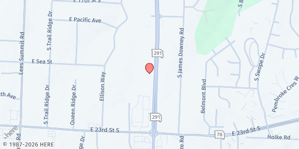 Map showing East Independence Church of Christ Food Pantry at 2020 Rte 291, Independence, MO