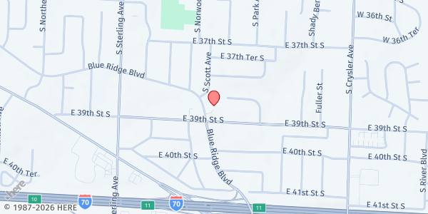 Map showing LifeConnection Church at 3883 Blue Ridge Blvd., Independence, MO