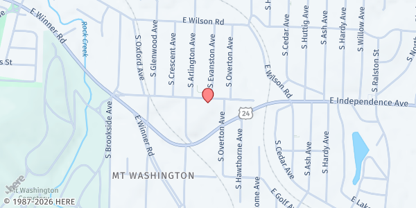 Map showing Mount Washington Baptist at 9623 Independence Avenue, Independence, MO