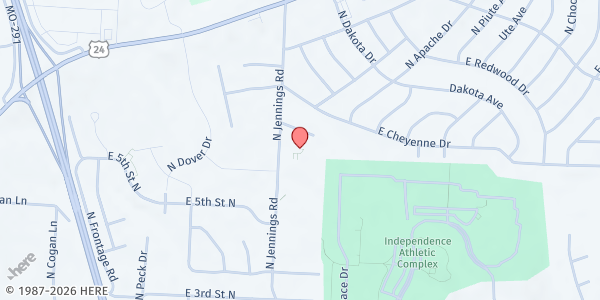 Map showing St. Mark's UMC - Darlene's Pantry at 603 N. Jennings Rd., Independence, MO