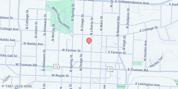 Map showing St. Mary's Outreach Food Pantry at 600 N. Liberty St., Independence, MO