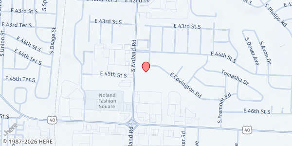 Map showing The Gathering Baptist Church at 4505 S. Noland Rd., Independence, MO
