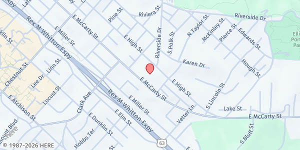 Map showing East Elementary at 1229 E. McCarty, Jefferson City, MO