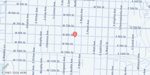 Map showing St. Peter's Outreach House - Soup Kitchen at 807 Moffett Avenue, Joplin, MO