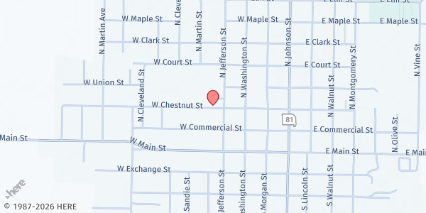 Map showing Clark County Middle School at 427 W. Chestnut St, Kahoka, MO
