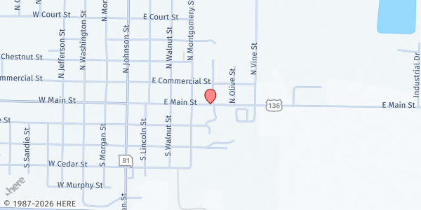 Map showing Helping Hands Food Distributions at 22803 E Main St, Kahoka, MO