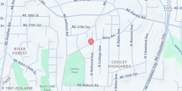 Map showing Avondale UMC at 3101 NE Winn Rd., Kansas City, MO