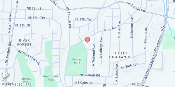 Map showing Avondale United Methodist at 3101 NE Winn Road, Kansas City, MO