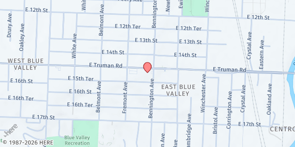 Map showing Bishop Sullivan Center at 6435 Truman Road, Kansas City, MO