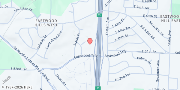 Map showing Calvary Chapel Church of God in Christ at 5101 Bristol Ave., Kansas City, MO