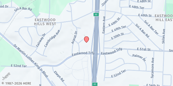 Map showing Calvary Chapel COGIC at 5101 Bristol Ave., Kansas City, MO