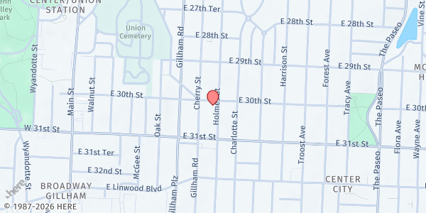 Map showing Calvary Community Outreach at 3002 Holmes Street, Kansas City, MO
