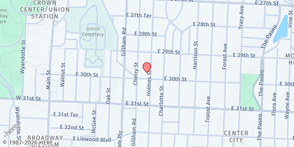 Map showing Calvary Community Outreach Network at 2940 Holmes Street, Kansas City, MO