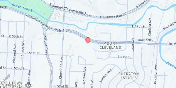 Map showing Catholic Charities of Kansas City-St. Joseph at 4001 Dr. Martin Luther King Jr. Blvd #250, Kansas City, MO