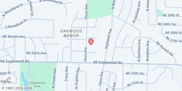 Map showing Christ Temple North at 5703 N Flora Avenue, Kansas City, MO