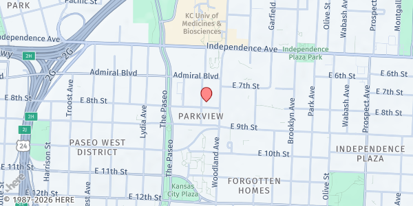 Map showing City Union Mission Community Assistance Center at 1700 E 8th St, Kansas City, MO