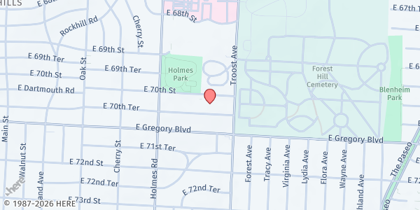 Map showing Cleaver Family YMCA at 7000 Troost Avenue, Kansas City, MO