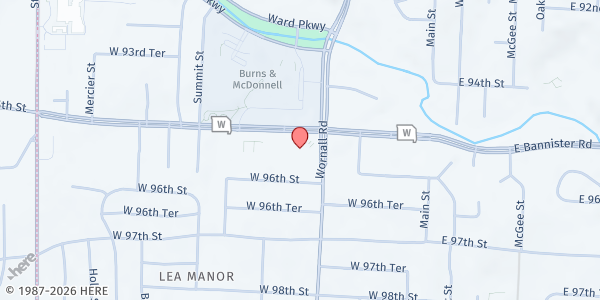 Map showing Colonial Presbyterian Church at 9500 Wornall Road, Kansas City, MO