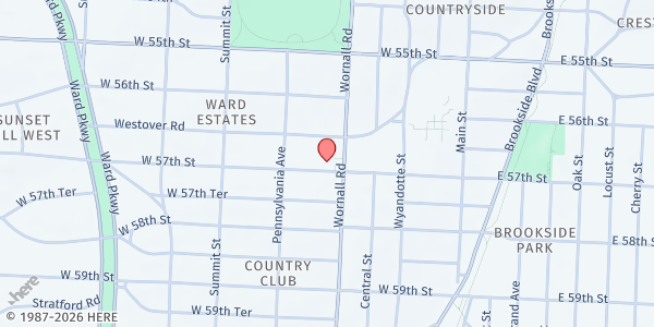 Map showing Country Club United Methodist Church at 400 W 57th St, Kansas City, MO