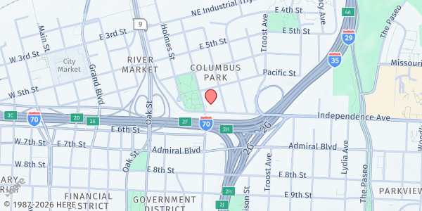 Map showing Don Bosco Community Centers at 580 Campbell St., Kansas City, MO