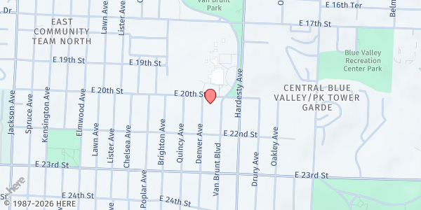 Map showing Downtown Church of Christ at 2010 Van Brunt Blvd., Kansas City, MO