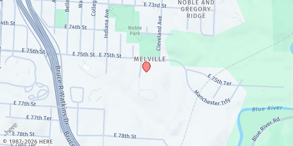Map showing East Hills Village at 7575 Monroe Avenue, Kansas City, MO