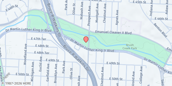 Map showing Emmanuel Family & Child at 4736 Prospect Avenue, Kansas City, MO