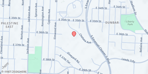 Map showing Friendship Baptist Church at 3530 Chelsea Dr., Kansas City, MO