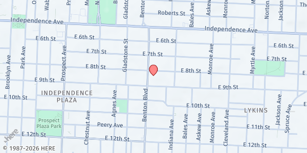 Map showing Grace United Church at 811 Benton Boulevard, Kansas City, MO