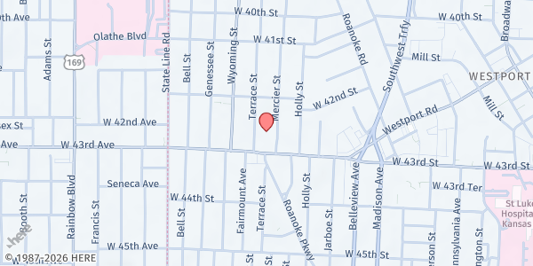 Map showing Guardian Angels Church at 1310 Westport Road, Kansas City, MO