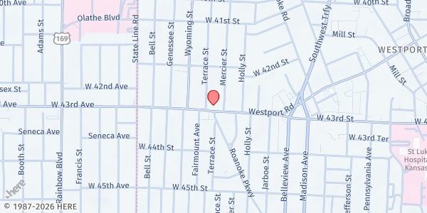 Map showing Guardian Angels Parish Food Pantry at 1310 Westport Rd., Kansas City, MO