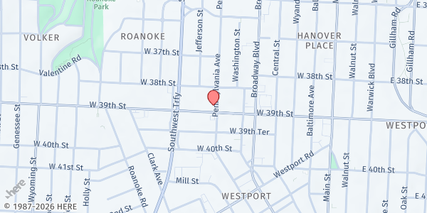 Map showing Heart of America Indian Center at 600 West 39th Street, Kansas City, MO