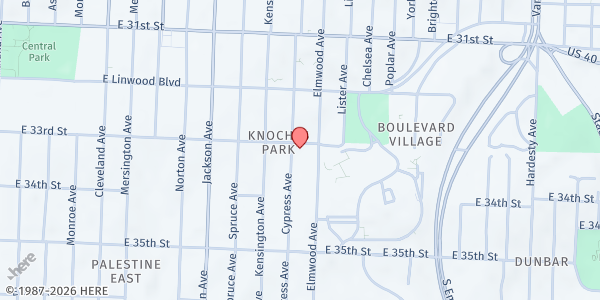 Map showing Kingdom Word Ministries at 3301 Cypress, Kansas City, MO