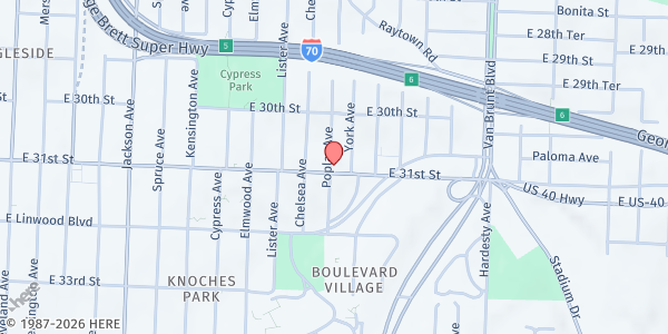 Map showing Kingsway Ministry Lighthouse at 4920 E 31st Street, Kansas City, MO