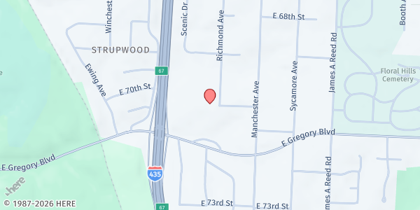 Map showing Koinonia Bible Church at 7020 Richmond, Kansas City, MO