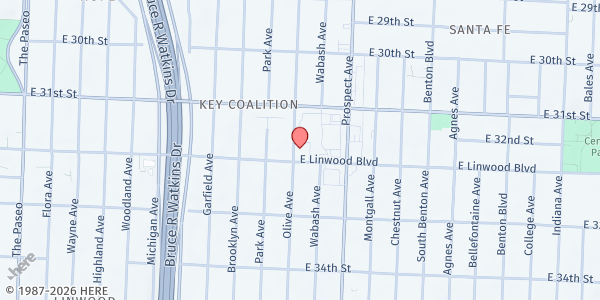 Map showing Lazarus Ministries at 3151 Olive St, Kansas City, MO