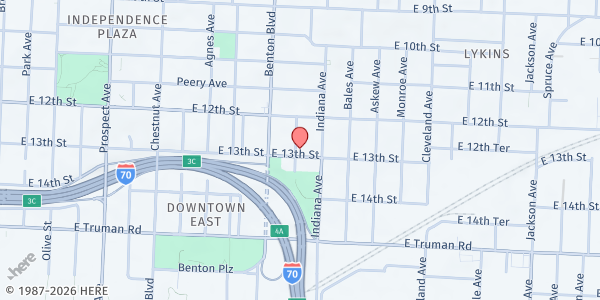 Map showing Maranatha Family Worship at 1235 College Avenue, Kansas City, MO