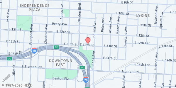 Map showing Maranatha Family Worship Center at 1235 College Avenue, Kansas City, MO