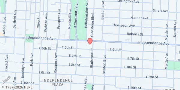 Map showing Micah Ministries at 606 Gladstone Avenue, Kansas City, MO