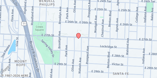 Map showing Morning Star Missionary Baptist Church/LINC at 2411 E. 27th St., Kansas City, MO