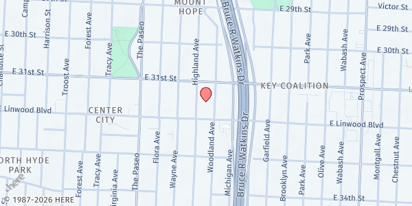 Map showing Mountaintop, Inc. - Macedonia Baptist at 1700 E Linwood Boulevard, Kansas City, MO
